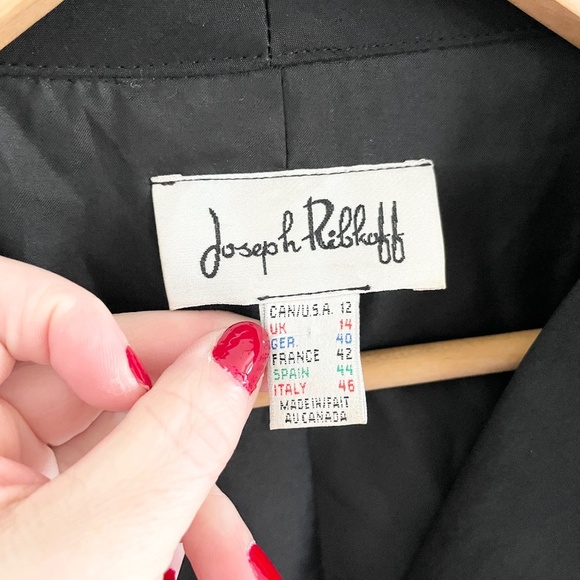 Joseph Ribkoff Y2K Trench coat Bubble hem Mobwife Oversized pockets Black Sz 12 - Picture 4 of 14